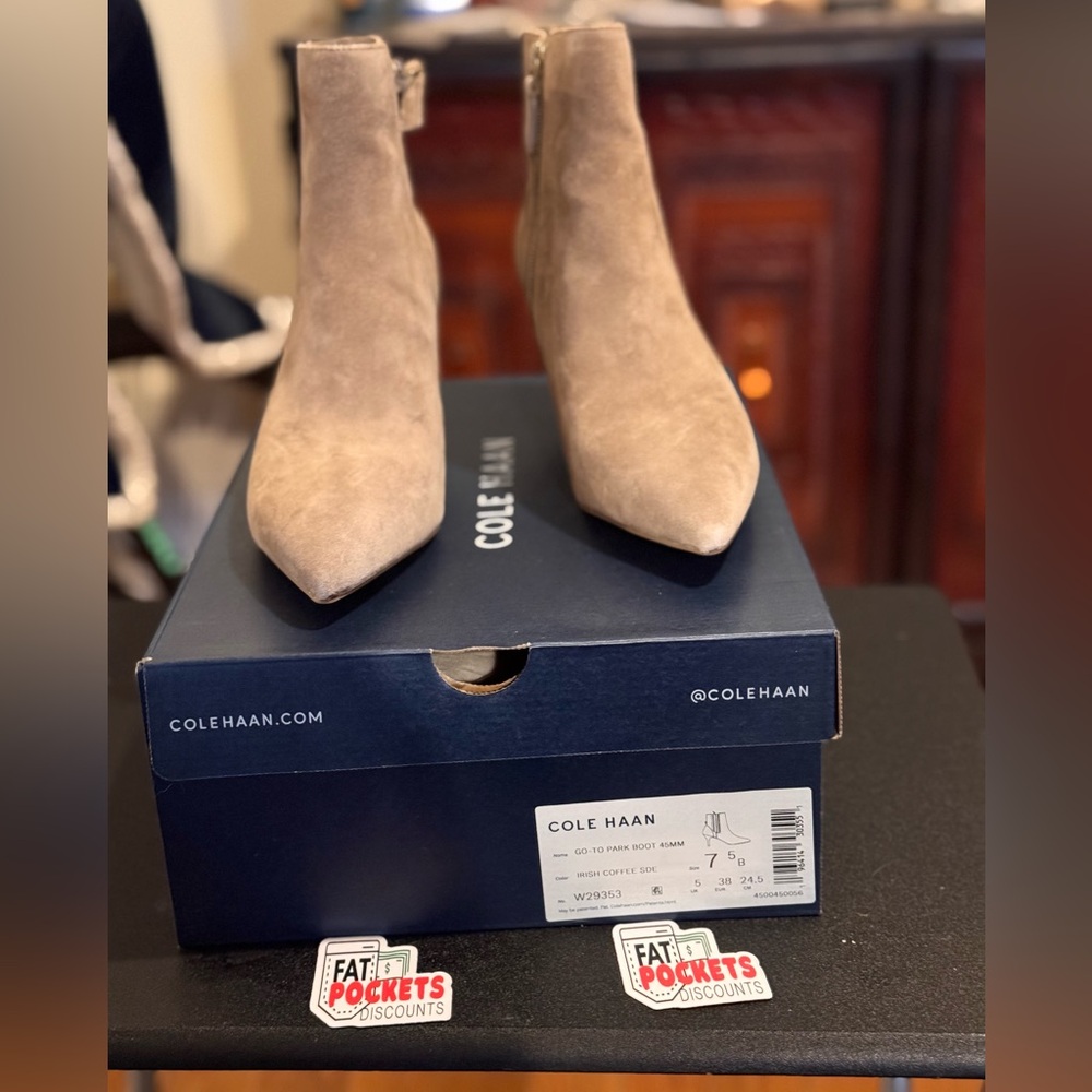 Cole Haan 7.5 B Women's Go-to Park Suede Booties - Brown Irish Coffee
